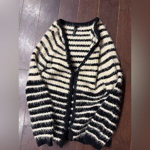 Chic Striped Black and Cream Women's Cardigan